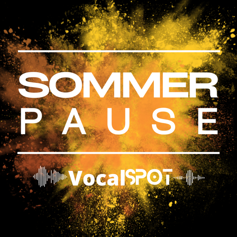 Logo mit dem Text "SOMMER PAUSE" und "VocalSPOT" in bunten Farbexplosionen.